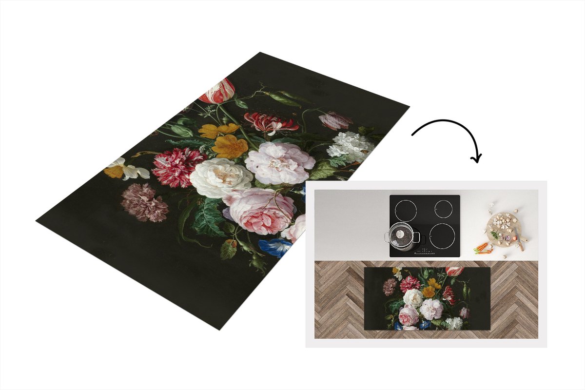 KitchenYeah Keukenloper - Loper keuken - Stilleven met bloemen in een glazen vaas - Schilderij van Jan Davidsz. de Heem - 120x60 cm - Keukenloper vinyl Multicolor