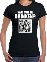 QR code drank shirt wat wil ik drinken dames zwart - Feest/ Carnaval drank kleding / outfit M