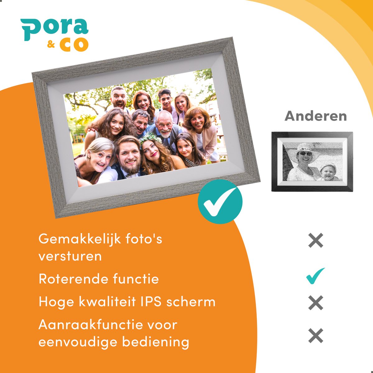Pora&Co - Digitale fotolijst met WiFi en Frameo App – 10.1 inch - HD -IPS Display – Zilver/Wit - Micro SD – Touchscreen thumbnail 5