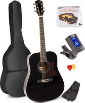 Bol.com Akoestische gitaar voor beginners - MAX SoloJam Western gitaar - incl. gitaar stemapparaat gitaartas en 2x plectrum - Zwart aanbieding