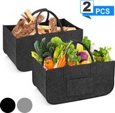 SAWAKE Houtmand-2 Stuks-Opbergtas Opbergzak-Big Shopper-Vilten Tas-met Handgreep-50x25x25cm-voor Hout,Boek en Kleren-Zwart
