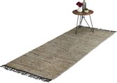 Relaxdays vloerkleed leder en katoen - tapijt met franjes - diverse kleuren - binnenkleed - Grijs, 80x200cm