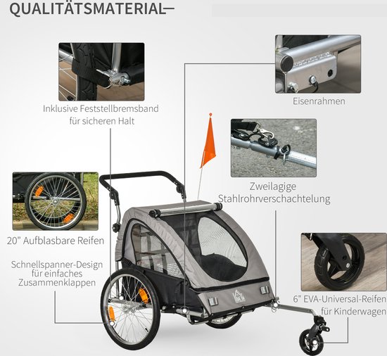 HOMCOM 2-in-1 luggage trailer, shopping trolley, bicycle trailer HOMCOM 2-in-1 luggage trailer, shopping trolley, bicycle trailer