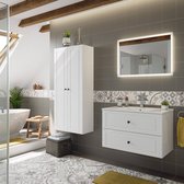 Badkamermeubelset meubel wit hoogglans landhuisstijl 4-delig incl. LED spiegel en wastafel, B/H/D: ca. 186/200/46,5 cm