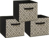 Set van 3x stuks opbergmand/kastmand 29 liter zwart/creme polyester 31 x 31 x 31 cm - Opbergboxen - Vakkenkast manden