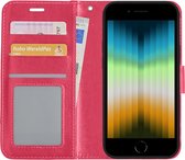 Hoes Geschikt voor iPhone SE 2022 Hoesje Book Case Hoes Flip Cover Wallet Bookcase - Donkerroze