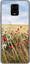 Geschikt voor Xiaomi Redmi Note 10 Lite hoesje - Wolken - Bloemen - Rood - Siliconen Telefoonhoesje