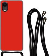 Hoesje met koord Geschikt voor iPhone XR - Rood - Kleur - Effen - Siliconen - Crossbody - Backcover met Koord - Telefoonhoesje met koord - Hoesje met touw