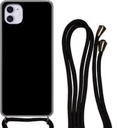 Hoesje met koord Geschikt voor iPhone 12 Mini - Zwart - Effen kleur - Siliconen - Crossbody - Backcover met Koord - Telefoonhoesje met koord - Hoesje met touw