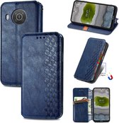 Luxe PU Lederen Ruitpatroon Wallet Case + 21D Glas Screenprotector voor Nokia X10 / X20 _ Blauw