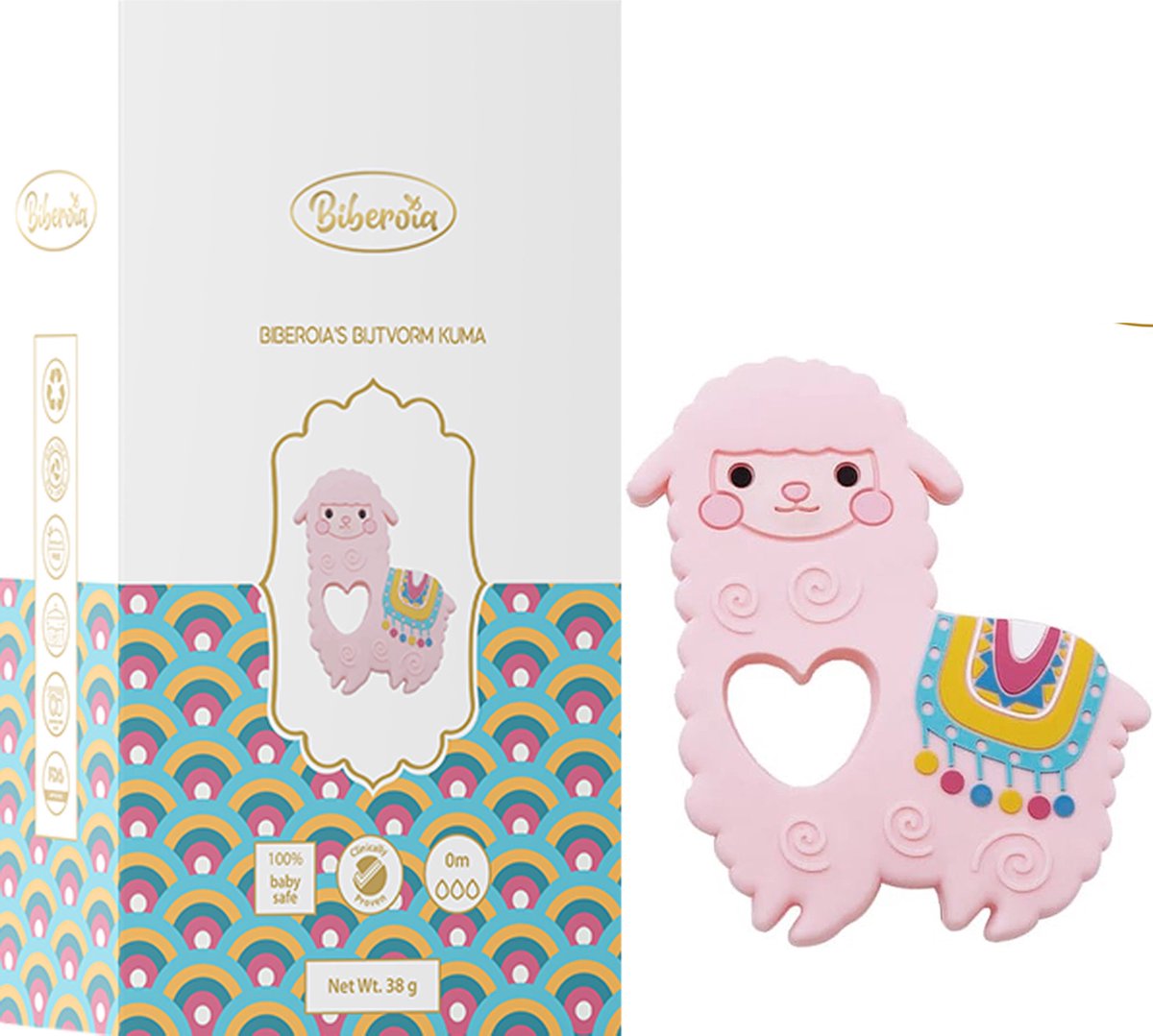Biberoia® Bijtring alpaca - Baby - Koelbijtring - Bijtring - Bijtspeelgoed - Baby speelgoed - Badspeelgoed - Roze