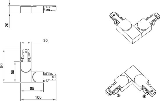 Connecteur de rail de tension - Trion Dual - Connecteur Angle L - Terre Intérieur - 2 Phases - Titane Mat