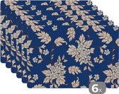 Set de table - Blossom - Feuilles - Rose - Goud - Motifs - 45x30 cm - 6 pièces - Résistant à la chaleur - Antidérapant - Coussinet - Amovible