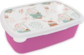 Broodtrommel Roze - Lunchbox - Brooddoos - Pasen - Patroon - Paasmand - 18x12x6 cm - Kinderen - Meisje