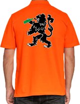 Grote maten Koningsdag polo shirt drinkende leeuw - oranje - heren - Koningsdag outfit / kleding XXXXL