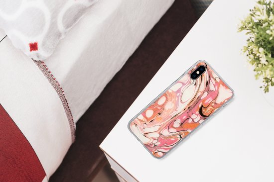 Coque iPhone Xs - Imprimé Marbre - Oranje - Zwart - Coque en Siliconen -