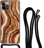 Coque avec cordon iPhone 12 Pro - Imprimé marbré - Doré - Ligne - Siliconen - Bandoulière - Coque arrière avec cordon - Coque pour téléphone avec cordon - Coque avec corde