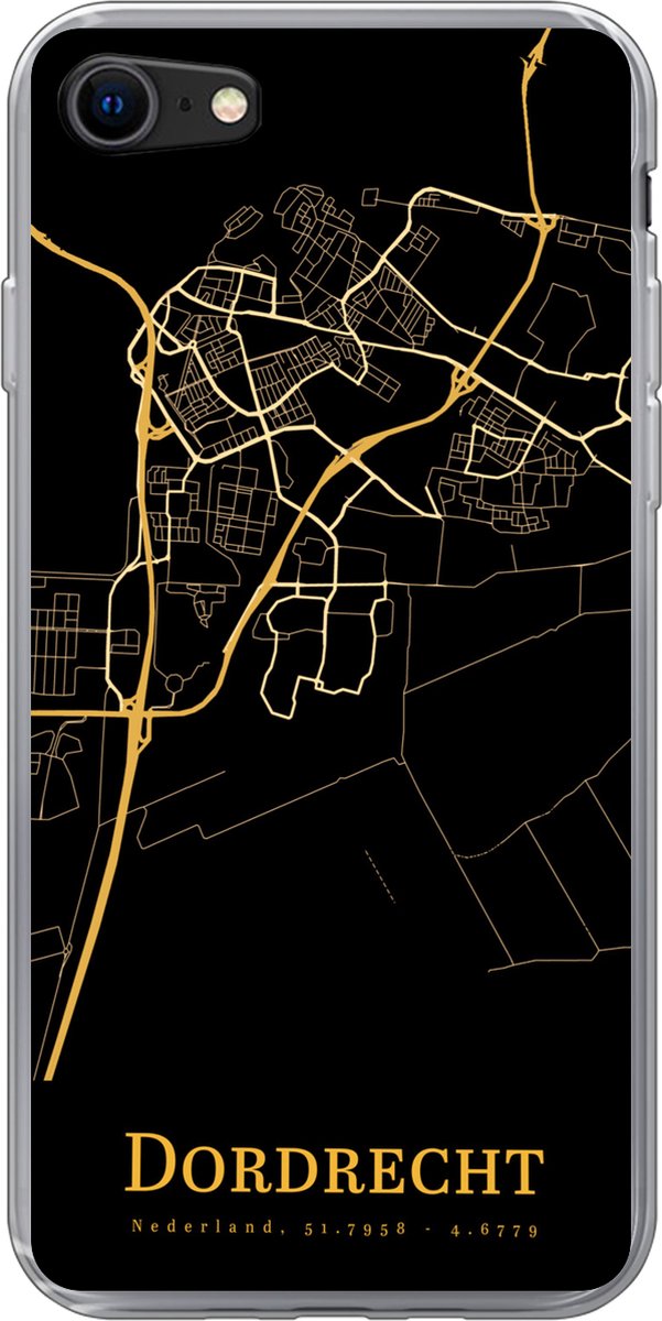 Telefoonhoesje Geschikt voor iPhone 8 hoesje - Dordrecht - Kaart - Goud - Zwart - Siliconen Telefoonhoesje Telefoonhoesje