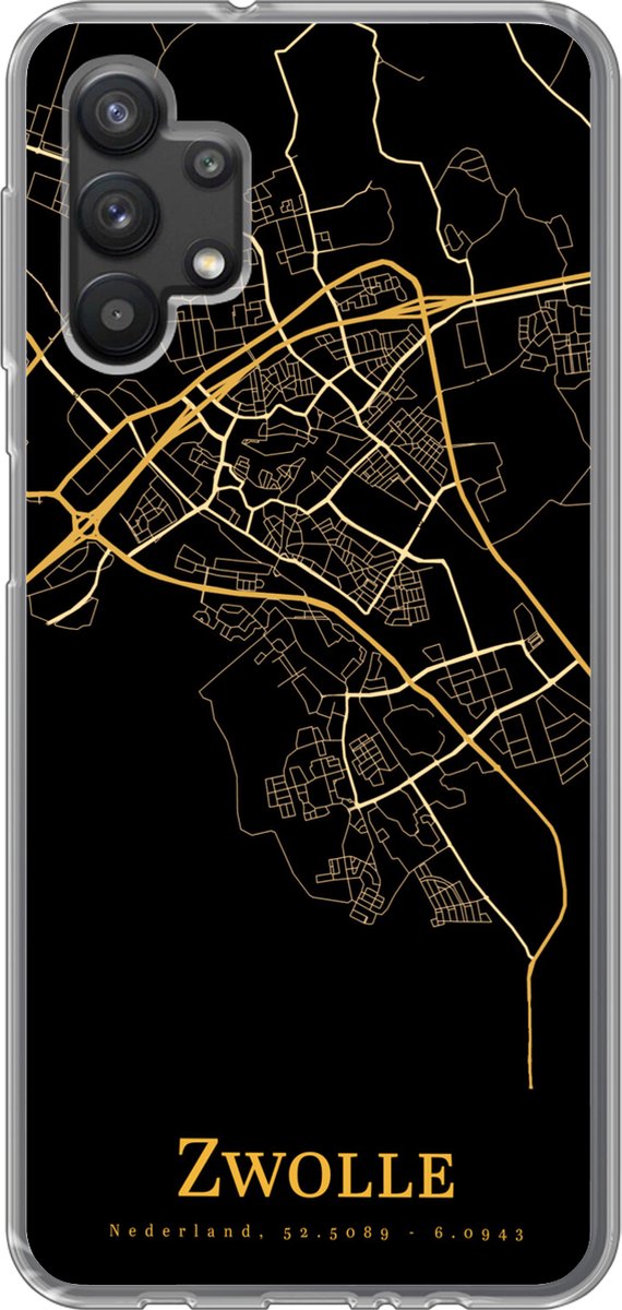 Telefoonhoesje Geschikt voor Samsung Galaxy A32 5G hoesje - Zwolle - Kaart - Goud - Siliconen Telefoonhoesje Telefoonhoesje