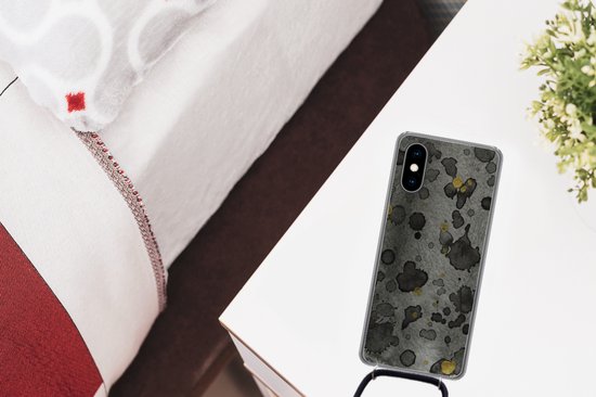 Cordon de téléphone - Chaîne de téléphone - Coque avec cordon iPhone X - Béton - Or - Abstrait - Siliconen - Bandoulière - Coque de téléphone avec cordon