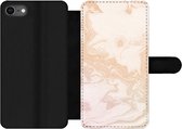 Bookcase Geschikt voor iPhone SE 2020 telefoonhoesje - Marmer print - Oranje - Wit - Met vakjes - Wallet case met magneetsluiting