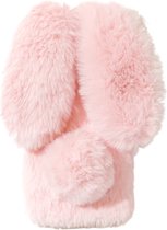 Casies Bunny telefoonhoesje - Geschikt voor Samsung Galaxy A8 (2018) - Roze - konijnen hoesje soft case - Pluche / Fluffy