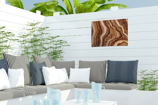 Tuin decoratie Marmer - Bruin - Beige - 40x30 cm - Tuindoek - Buitenposter