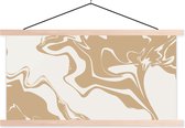 Posterhanger incl. Poster 120x60 cm - Schoolplaat - Marmer - Wit - Lijn - Textielposter - Blanke latten