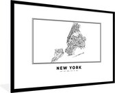 Fotolijst incl. Poster Zwart Wit- New York - Stadskaart - Zwart Wit - 120x80 cm - Posterlijst - Plattegrond