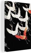 Canvas Schilderij voor Woonkamer - Japandi/Wabi Sabi Stijl - Kraanvogel - Gespannen op Houten Frame - Canvas schilderij - 20x30 cm