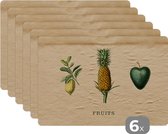 Placemat - Placemats kunststof - Fruit - Eten - Ananas - 45x30 cm - 6 stuks - Hittebestendig - Anti-Slip - Onderlegger - Afneembaar