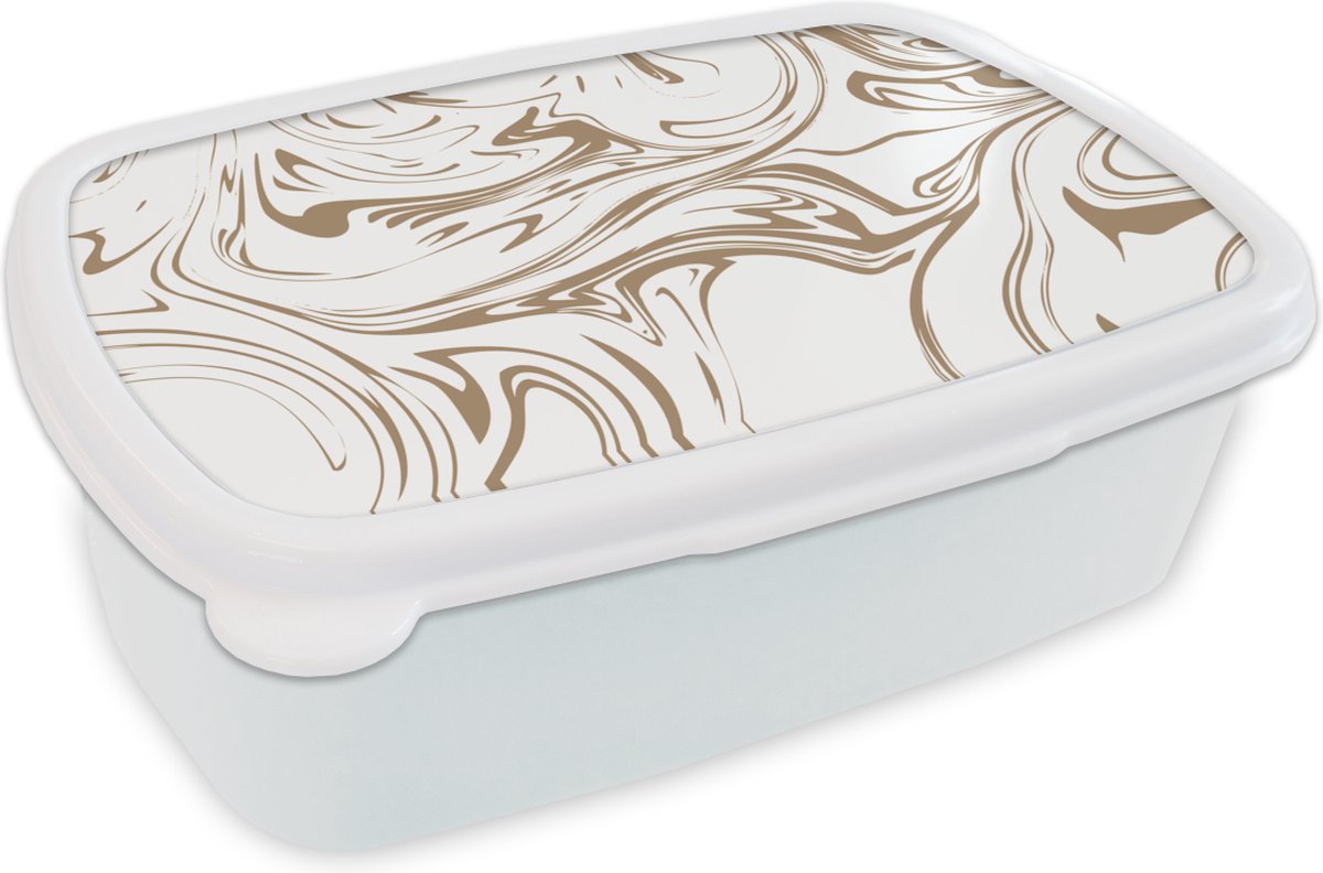 Broodtrommel Wit - Lunchbox - Brooddoos - Marmer - Beige - Wit - 18x12x6 cm - Volwassenen