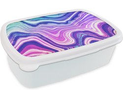 Broodtrommel Wit - Lunchbox - Brooddoos - Marmer - Paars - Blauw - 18x12x6 cm - Volwassenen