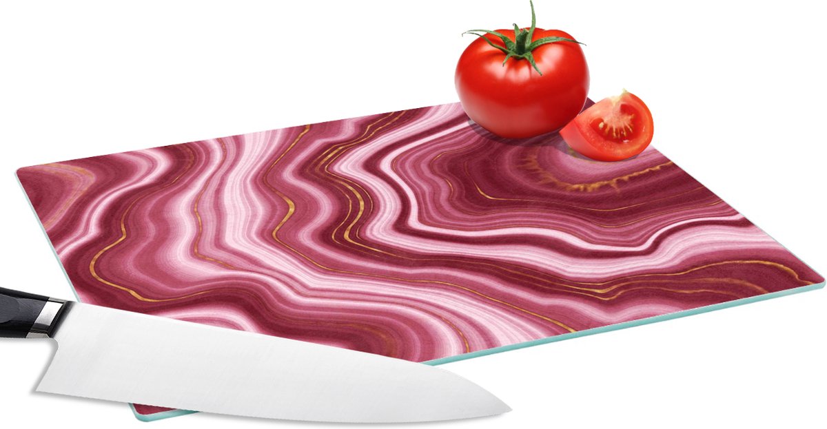Glazen Snijplank - 28x20 - Marmer - Roze - Lijn - Snijplanken Glas