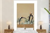 Behang - Fotobehang Japandi - Kraanvogel - Bladeren - Tak - Breedte 155 cm x hoogte 240 cm