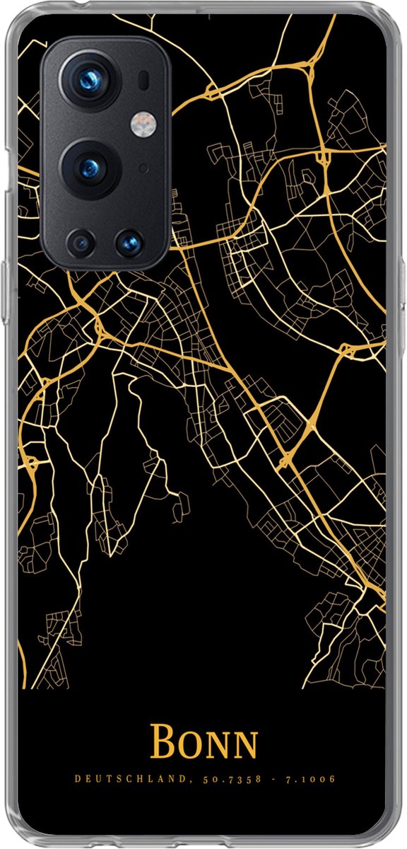 Telefoonhoesje Geschikt voor OnePlus 9 Pro hoesje - Bonn - Kaart - Gold - Siliconen Telefoonhoesje Telefoonhoesje
