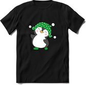 Pinguin Buddy Kerst T-shirt | Groen | Jongens / Meisjes | Grappige Foute kersttrui Shirt Cadeau | Kindershirt | Leuke Elf, Rendier, Kerstboom en Kerstballen Ontwerpen. Maat 116