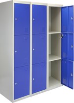 3 x Lockerkast Metaal - Blauw - driedeurs - Per unit: 38cm(b)x45cm(d)x180cm(h) - Flatpack - Ventilatie -  2 GRATIS magneten - 2 Sleutels per slot - lockers kluisjes