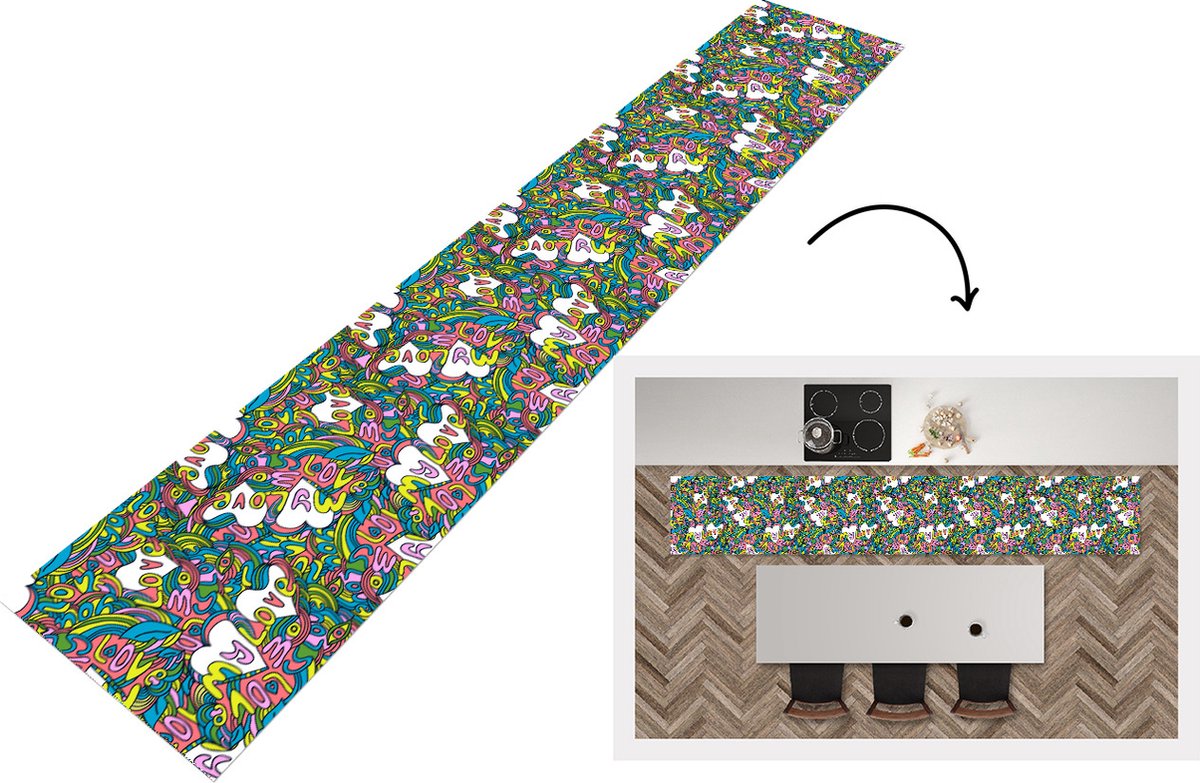 KitchenYeah Keukenloper - Keukenmat - Meisje - Liefde - Patronen - Love - Keuken vloerkleed Multicolor
