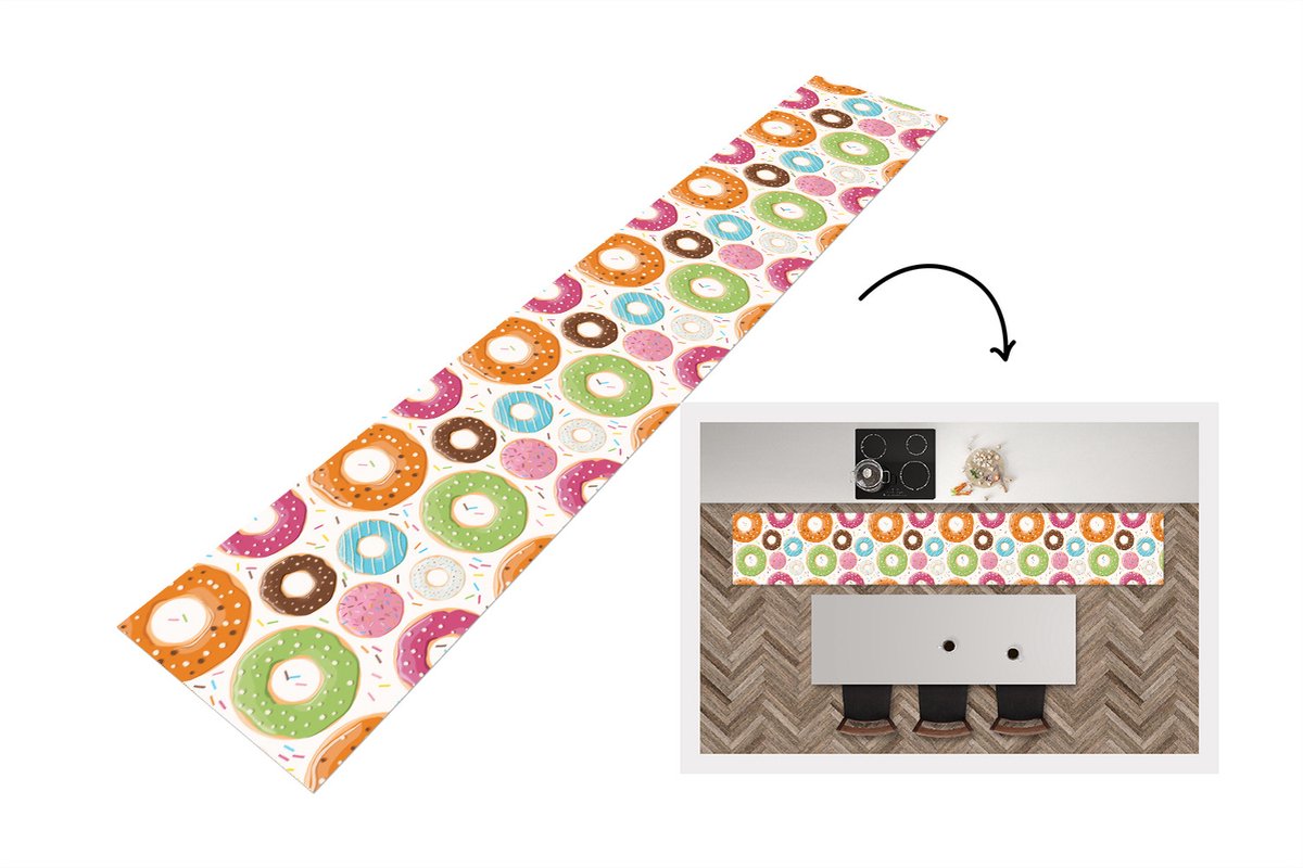 KitchenYeah Keukenloper - Keukenmat - Tiener - Donut - Patroon - 360x60 cm - Keuken vloerkleed Multicolor