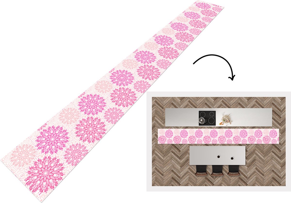 KitchenYeah Keukenloper - Keukenmat - Christmas - Sterren - Roze - Patronen - 400x50 cm - Keuken vloerkleed Multicolor