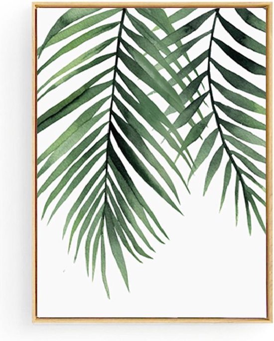 Postercity - Design Canvas Poster Palmboom Blad Groen Geschilderd / Planten Poster / Muurdecoratie
