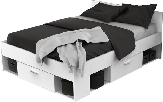 daarna Factureerbaar Ook 2 persoonsbed met lades chicago wit 140 x 190/200 cm | bol.com