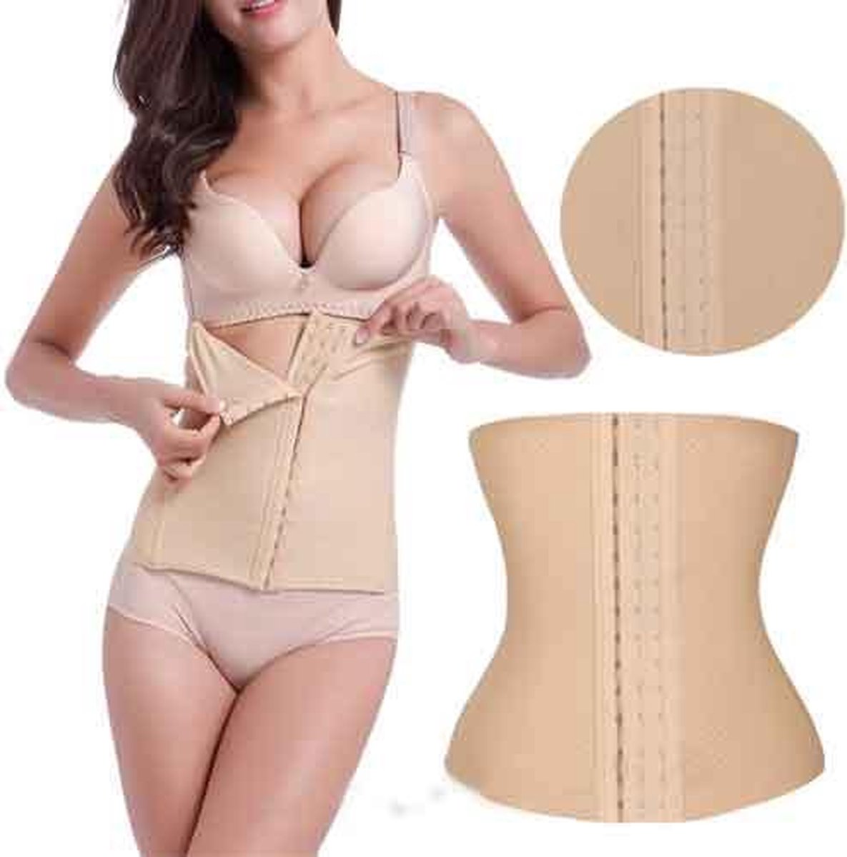 Goedkoopste Waist Trainer met Stalen Baleinen beige XXL