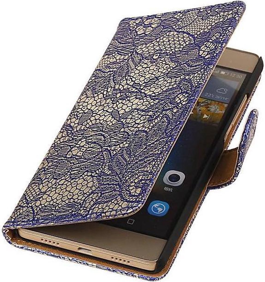 Lace Bookstyle Wallet Case Hoesjes Geschikt voor Huawei Ascend G6 4G Blauw