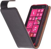 Polar Echt Lederen Nokia Lumia 620 Flipcase Hoesje Zwart - Cover Flip Case Hoes