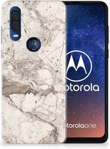 TPU Siliconen Hoesje Motorola One Vision Marmer Creme