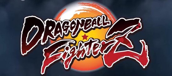 Het Dragon Ball FighterZ logo met een oranje bol en rode tekst op een donkere achtergrond.