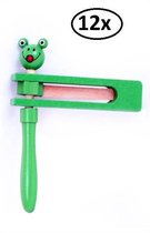12x Ratel groen met kikkerkop - ratelaar muziek instrument herrie maker carnaval kikker hout grappig en fout optocht