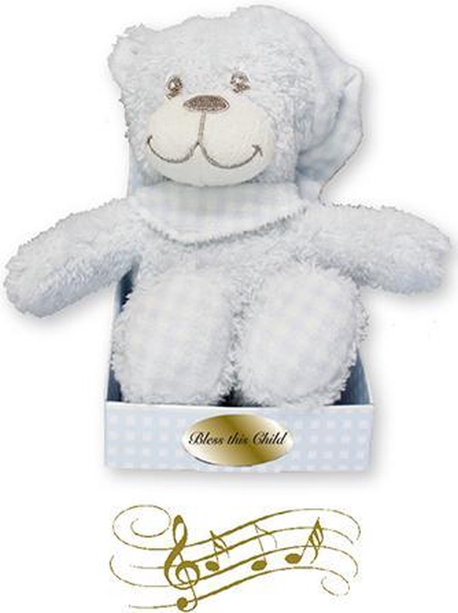 Beer knuffel  pluche met muziekdoos blauw